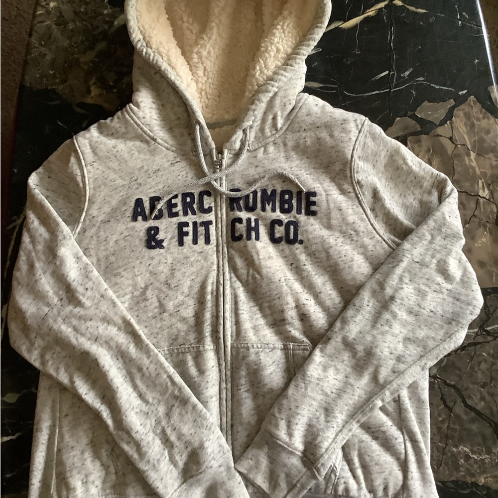 Y2k vintage Abercrombie & fitch full zip logo front fur lined hoodie size XL